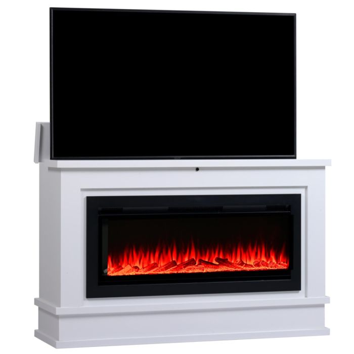 Ambiance Electric Fireplace TV Lift Cabinet in White Finish
