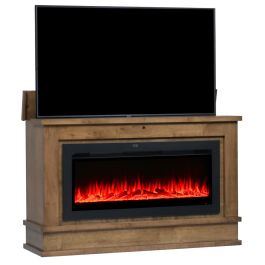 Ambiance Electric Fireplace TV Lift Cabinet in Chestnut Finish