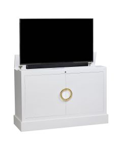 Color Sample: Clubside In White Finish With Brass Hardware TV Lift Cabinet