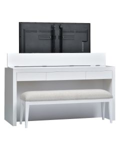 Queen/King Footboard Desk Lift in White w/ bench TV Lift Cabinet