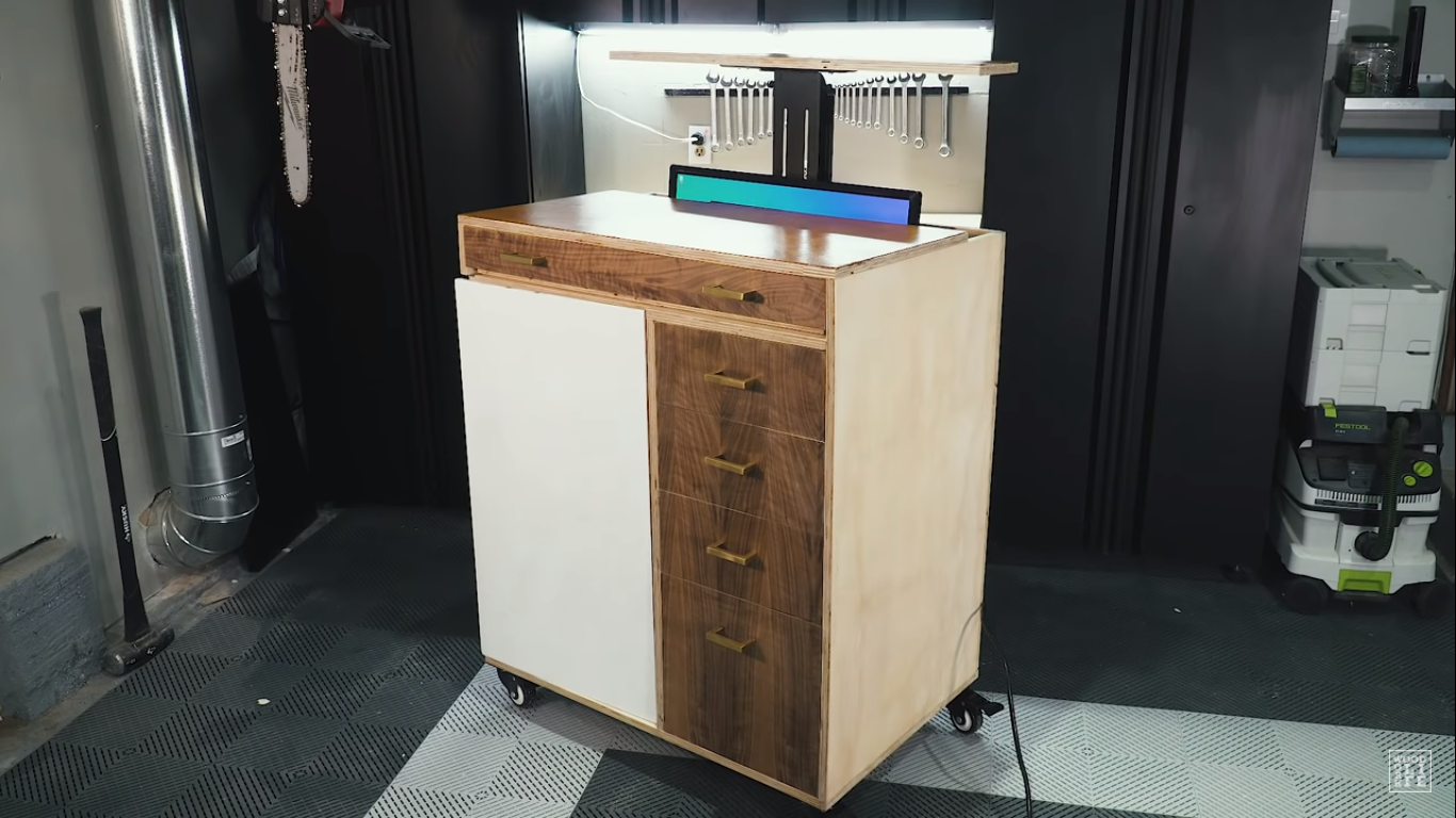 DIY space-saving TV lift mechanism PC and utility cart