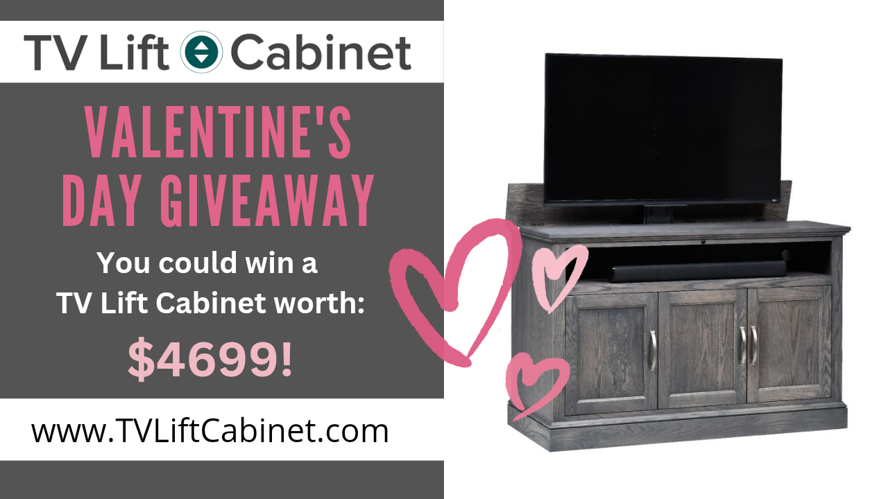 Title: Last Chance to Win a Brookville Weathered Grey Oak Finish TV Lift Cabinet Worth Over $4,699