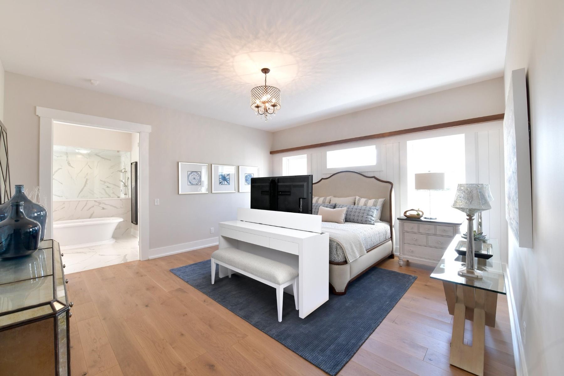Enhance your bedroom&#039;s functionality and aesthetics with a premium end-of-bed TV lift cabinet