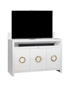 Enclave White TV Lift Cabinet with Brass Hardware