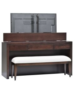 Queen/King Footboard Desk Lift in Espresso w/ bench TV Lift Cabinet